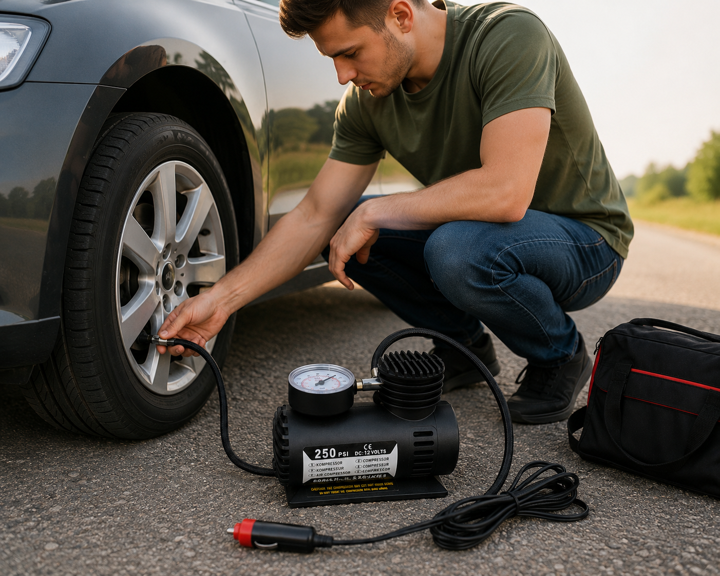 Автомобільний компресор Air Pump Ji030 12V / Компресор для шин / Насос електричний від прикурювача - Зображення 2