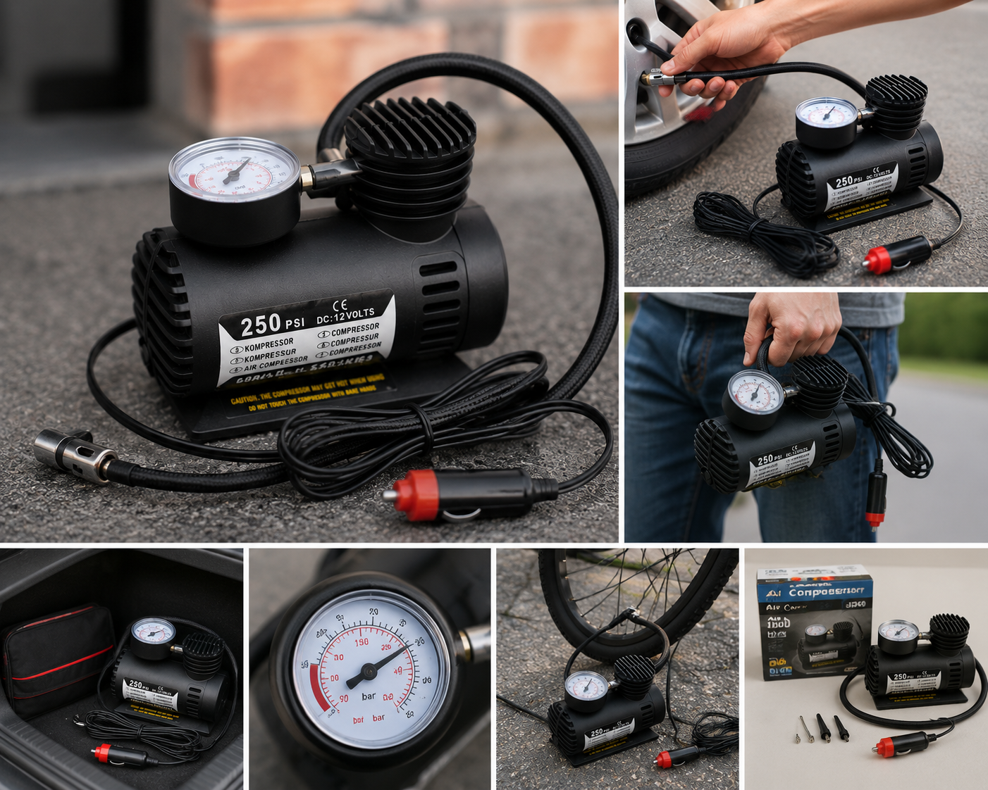 Автомобільний компресор Air Pump Ji030 12V / Компресор для шин / Насос електричний від прикурювача - Зображення 3