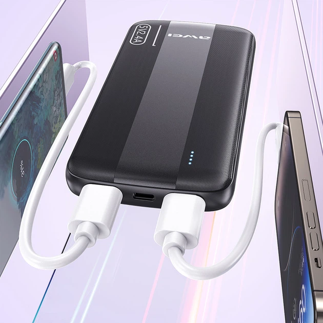 Портативний акумулятор AWEI P20K 10000mAh 2USB / Повербанк для телефону - Зображення 2