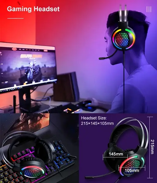 Ігровий комплект клавіатура та миша навушники килимок 4в1 Linmoni TF-400 Kit з RGB підсвічуванням для геймерів - Зображення 3