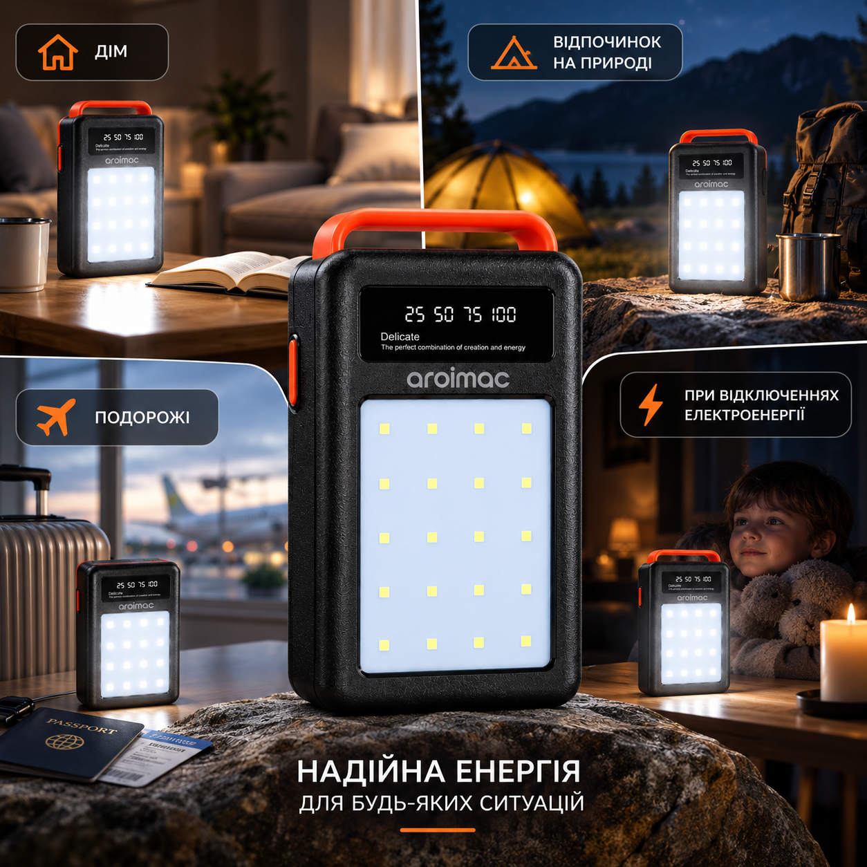 Павербанк Aroimac 80000 mAh (56-68) / PowerBank з LED-ліхтарем та цифровим індикатором заряду - Зображення 3